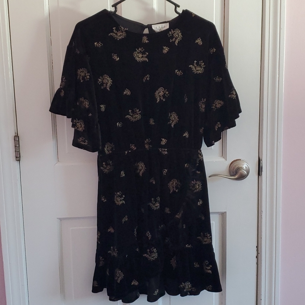 Black and gold velvet dress